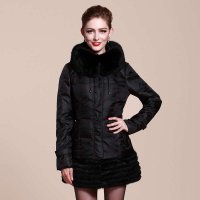 寒鹭 中长款时尚修身显瘦90绒大兔毛下摆羽绒服女装外套