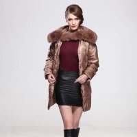 寒鹭 中长款时尚修身显瘦90绒兔毛羽绒服女装外套