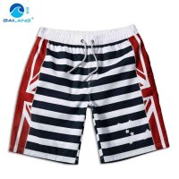 盖浪 男士个性宽松冲浪沙滩裤 中腰系带星旗图案印花短裤 条纹款G3193