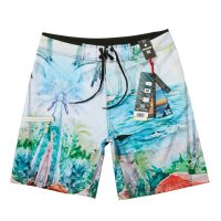 盖浪 精品限量油画山水印花男度假沙滩裤 宽松大码钻石菱弹力短裤G8028