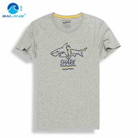 盖浪 夏新全棉短袖T恤潮男韩式圆领鲨鱼印花灰色长绒棉打底衫G5-M101
