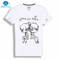 盖浪 夏情侣款莱卡棉短袖T恤潮男女圆领韩版弹性修身简约潮TG5-Q457