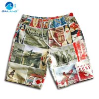 盖浪 沙滩裤男运动休闲短裤 速干宽松大码海岸风情印花中裤五分裤