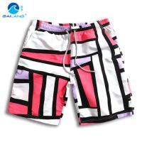 盖浪 男 美式沙滩裤 几何红格休闲中裤 运动短裤 大码速干五分裤