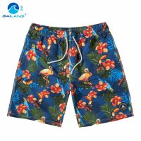 盖浪 夏薄款中腰系带丛林大花沙滩裤 大码宽松速干休闲短裤五分裤