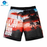 盖浪 网眼透气沙滩裤男速干印花宽松短裤五分裤度假温泉带内衬