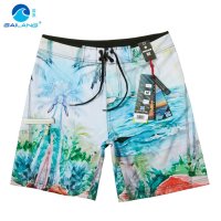 盖浪 精品限量油画山水印花男度假沙滩裤 宽松大码钻石菱弹力短裤