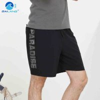 盖浪 夏季沙滩裤男宽松大码速干弹力休闲短裤黑色温泉裤衩五分裤