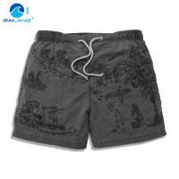 盖浪 绣花沙滩裤男速干大码宽松休闲短裤 成衣印染大裤衩 有内衬