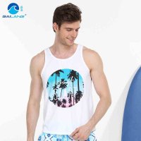 盖浪海边度假男士沙滩背心 运动汗衫 精梳棉弹力吸湿排气男t背心
