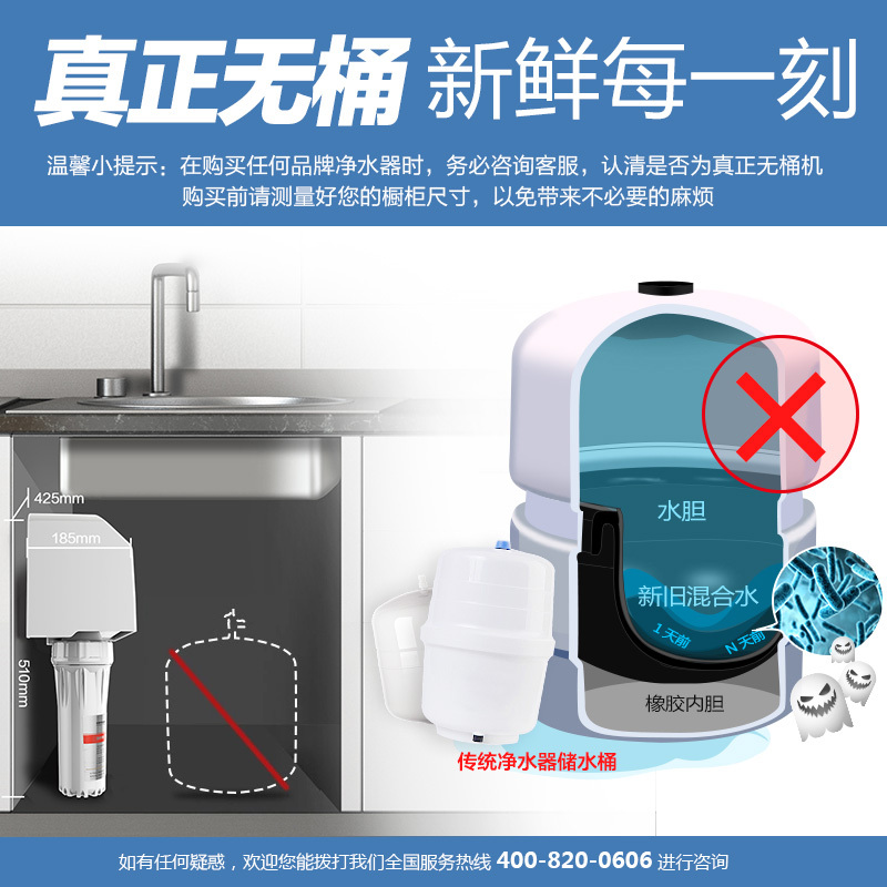 佳尼特CR400-C-C-7无桶RO反渗透净水器厨房净水机家用纯水机直饮水机（3年长效芯、废水比1：1、即滤大流