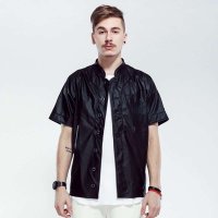 JOKESTER 原创潮男新款篮球纯色棒球衬衫休闲潮流PU拼接嘻哈衬衣