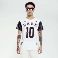 JOKESTER潮牌欧美风时尚pu袖拼接短袖TEE 黑白拼色10号印花男T恤 潮