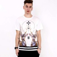 JOKESTER 14夏季男款条纹小鹿3D十字潮男夏日情侣短袖拼接圆领T恤