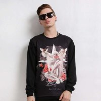 JOKESTER 原创设计款 爱与和平天使拥抱玫瑰数码印花圆领长袖卫衣