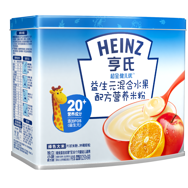 亨氏Heinz 超金健儿优益生元混合水果配方营养米粉225g 辅食添加初期至36个月适用