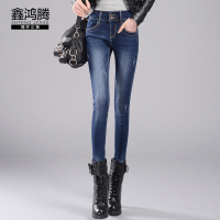 鑫鸿腾2016秋装新款韩版女装中腰排扣牛仔裤女士修身显瘦弹力小脚裤 女 WM-6101