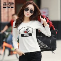 鑫鸿腾2016秋装新款韩版米奇印花烫钻圆领长袖t恤女 修身百搭套头T恤打底衫女上衣 SY-1628T