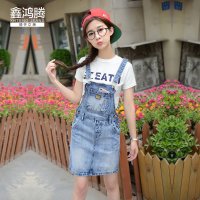 鑫鸿腾2016夏装新款韩版直筒显瘦无袖背带连衣裙女士 韩版减龄百搭牛仔背带裙A字短裙女 XDD-509