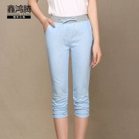 鑫鸿腾2016夏季新款松紧腰棉麻哈伦裤七分裤女士 韩版修身显瘦百搭女裤子 SLY-8521