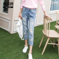 鑫鸿腾2016夏装新款女装牛仔裤女士九分裤 磨破破洞牛仔裤女士乞丐裤 TY-0651