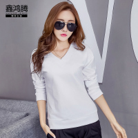 鑫鸿腾2016秋装新款韩版宽松纯色V领长袖T恤女士卫衣 百搭显瘦时尚打底衫上衣套头卫衣女 SY-1916