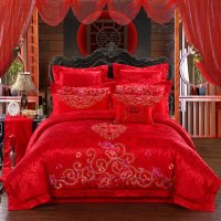 轩蓝仕家纺 婚庆四/六/八/十件套 高支贡缎提花 纯棉床单/床盖式大红床品套件 婚庆用品套件 波斯风情