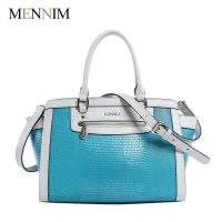 MENNIM 2014年正品时尚百搭通勤潮流 蓝色蜥蜴纹牛皮真皮女包包邮