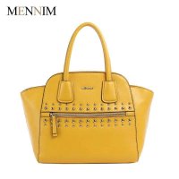 MENNIM 2014年新款春夏铆钉纯色百搭真皮 机车 单肩手提女包包邮