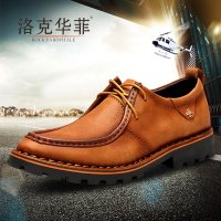 洛克华菲 2020新款舒适男士休闲皮鞋英伦商务皮鞋潮流低帮鞋圆头系带工装鞋真皮休闲鞋 新品大头鞋RB308