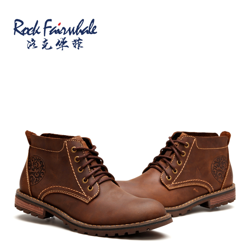 洛克华菲2018新款高帮男鞋子时尚雅痞英伦鞋男士真皮皮鞋经典商务休闲