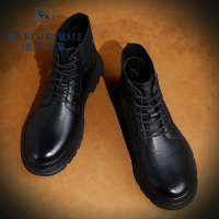 洛克华菲马丁靴男真皮冬季加绒保暖高帮马丁鞋大码牛皮休闲短靴46皮靴