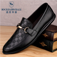 洛克华菲男鞋豆豆鞋男真皮2021冬新款潮流一脚蹬套脚鞋保暖休闲皮鞋