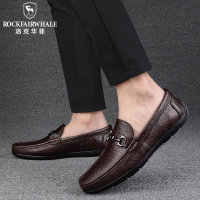 洛克华菲豆豆鞋男真皮秋季商务休闲皮鞋男士黑色懒人一脚蹬男鞋