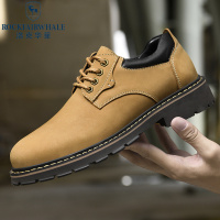 洛克华菲冬季高档户外休闲皮鞋男真皮头层牛皮大头工装鞋男厚底休闲鞋