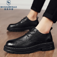 洛克华菲工装鞋夏季男鞋英伦风马丁靴圆头黑色低帮真皮大头休闲小皮鞋子