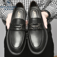 洛克华菲男鞋2023夏季新款商务男士皮鞋真皮软底一脚蹬休闲鞋百搭鞋子男