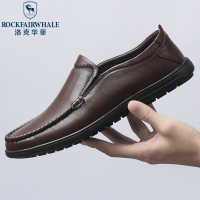 洛克华菲男鞋牛皮商务男士休闲鞋真皮豆豆鞋透气套脚皮鞋软皮软底软面