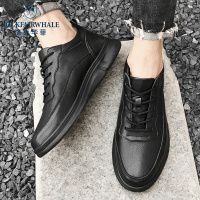 洛克华菲男鞋运动鞋真皮板鞋子男春季小黑鞋男士休闲鞋百搭厚底潮鞋
