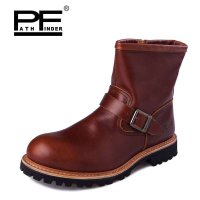 PF 复古潮流男靴 户外大头工装靴 头层牛皮短筒机车靴