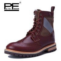 PF 时尚复古马丁靴 头层皮机车男靴 朋克潮流工装靴