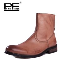 PF 潮流高筒马丁靴 复古时尚刷色男靴 拉链工装皮靴