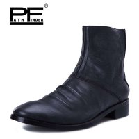 PF 潮流新款复古做旧男靴 套筒拉链时尚休闲中筒皮靴