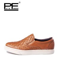 PF 牛皮编织潮流休闲套脚文化板鞋 新款豆豆男士滑板鞋