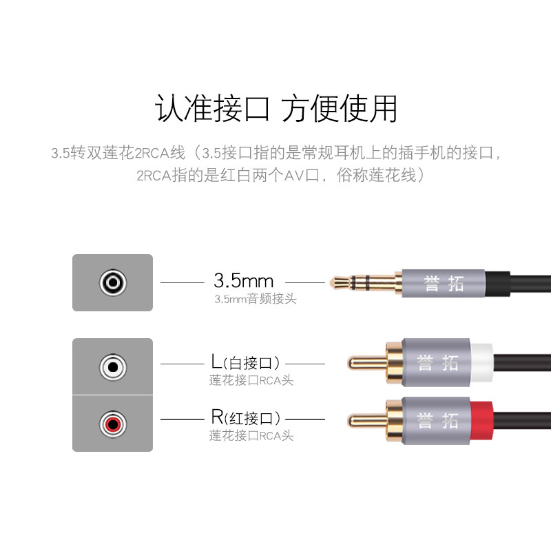酷猫(my cool cat) 3.5mm一分二音频线 公头3.5转2RCA双莲花头 电脑音响连接线1分2转接