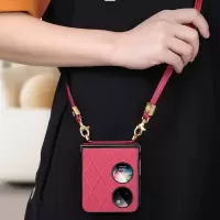 酷猫 华为p50pocket手机壳 小香挂绳高端皮革斜跨包p50Pocket-S折叠手机套软壳轻薄防指纹保护套全包边防摔