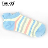 3双装Tsukki简约条纹运动船袜/短袜 舒适四季棉袜 运动袜子 女 透气BSW9104