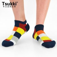 3双装Tsukki新款日系撞色彩格子内毛圈男士运动船袜 短袜 袜套BSM9107
