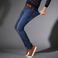 新款男式牛仔裤直筒修身长裤子男士牛仔裤休闲裤加绒加厚宽松