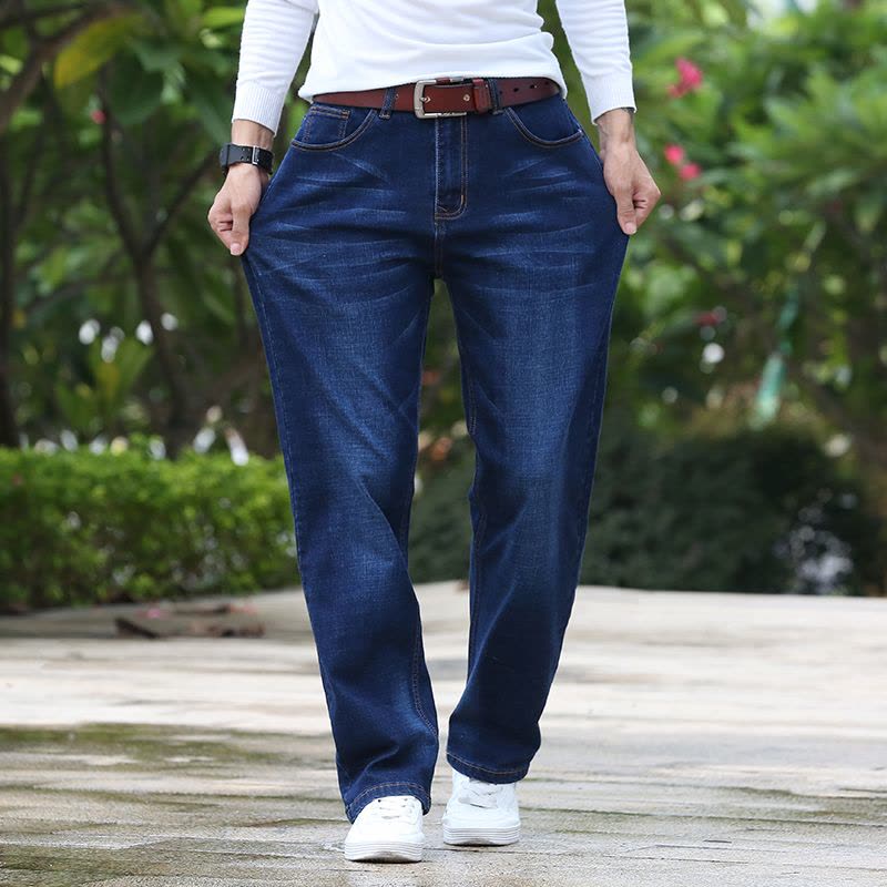 男士夏季牛仔裤弹力透气长裤潮流时尚直筒宽松男裤图片